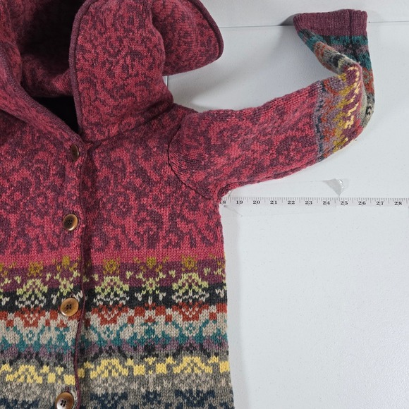 Sundance Womens Lambswool Hooded Fair Isle Long Cardigan Sweater Burgundy Small - Picture 3 of 7